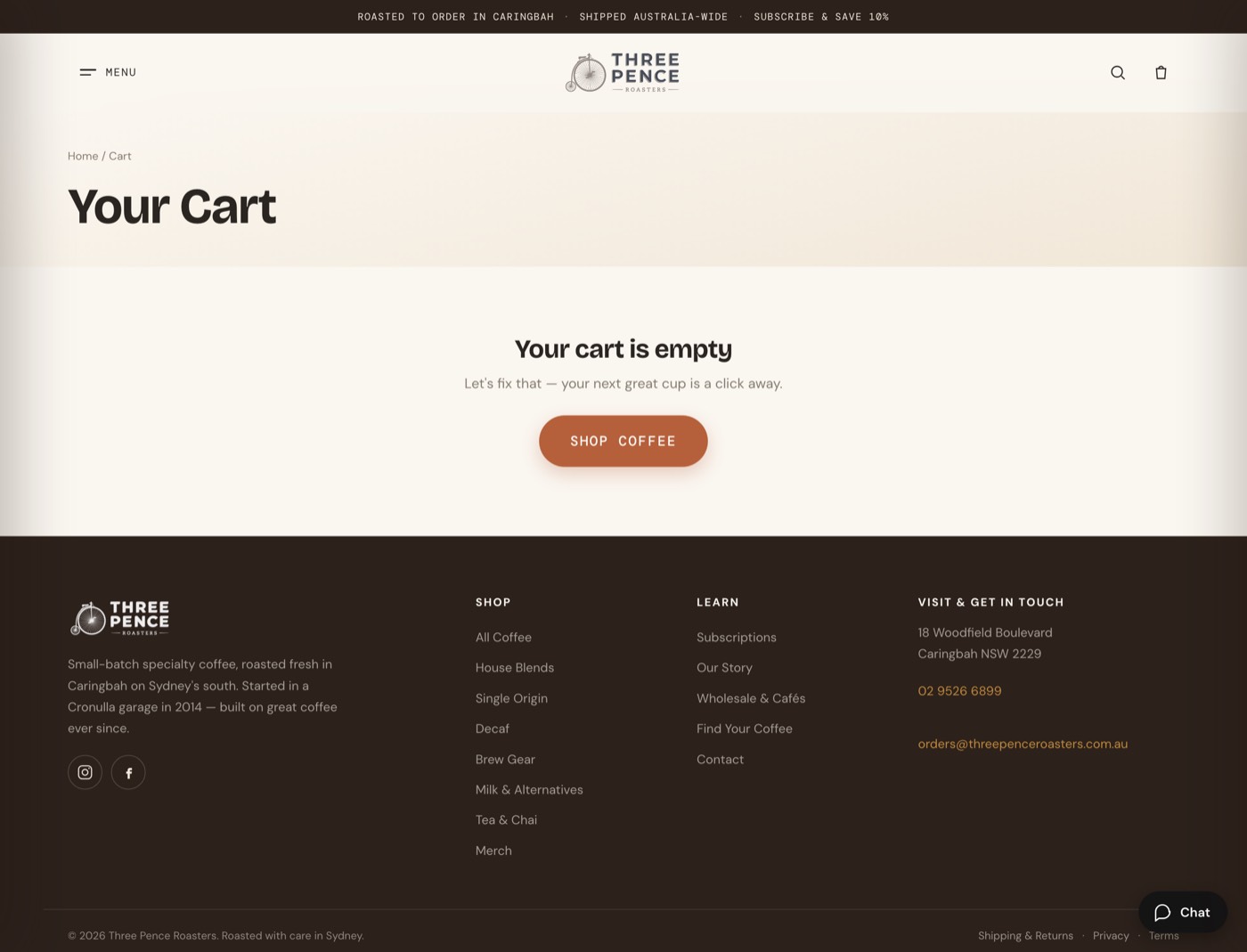 Cart page — Three Pence Roasters